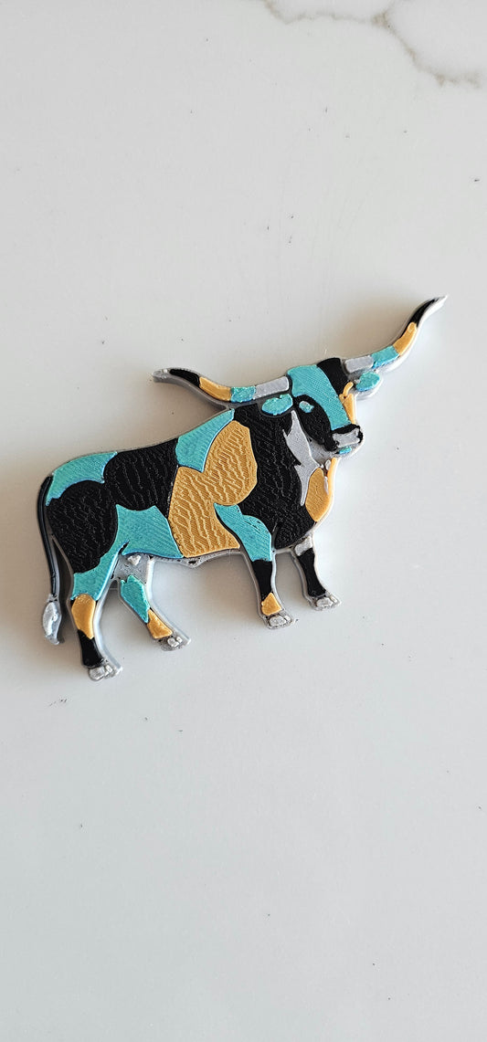 Baha Ranch 3D Print Turquoise Longhorn Made in America Keychain Magnet Purse Charm