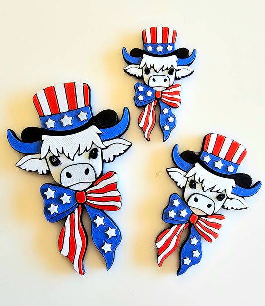 3d Print America 250th Highland Cow Patriotic Souvenir America Flag Hat Pin or Magnet