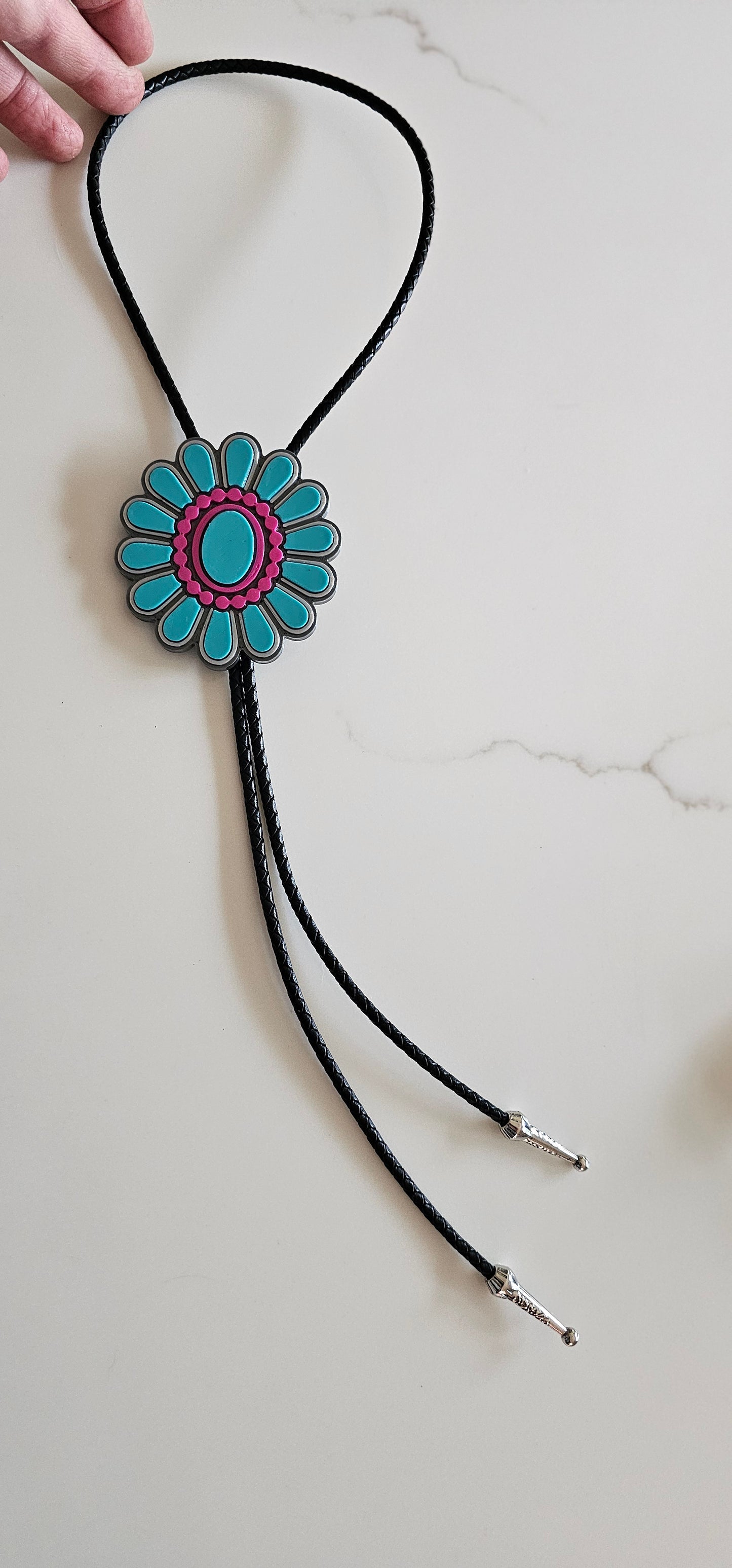 Baha Ranch Turquoise Hot Pink Concho 3D Inlay Bolo Made in America