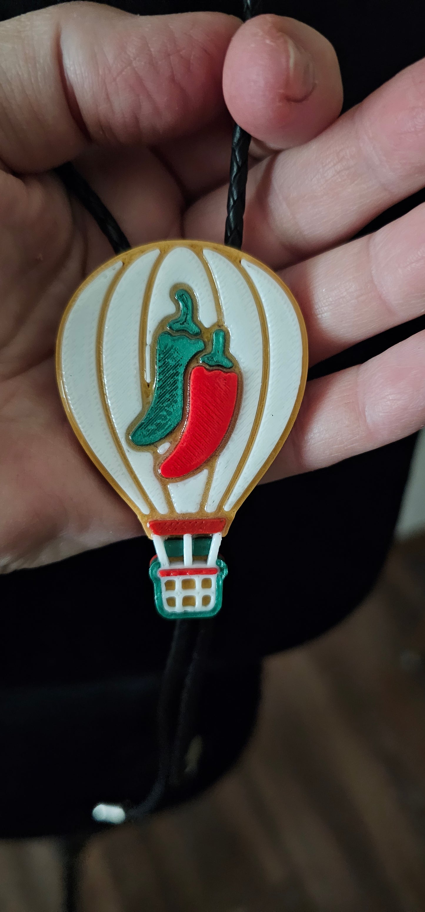 Albuquerque Balloon Fiesta 3D Hot Air Balloon Chili Peppers Bolo Tie Necklace