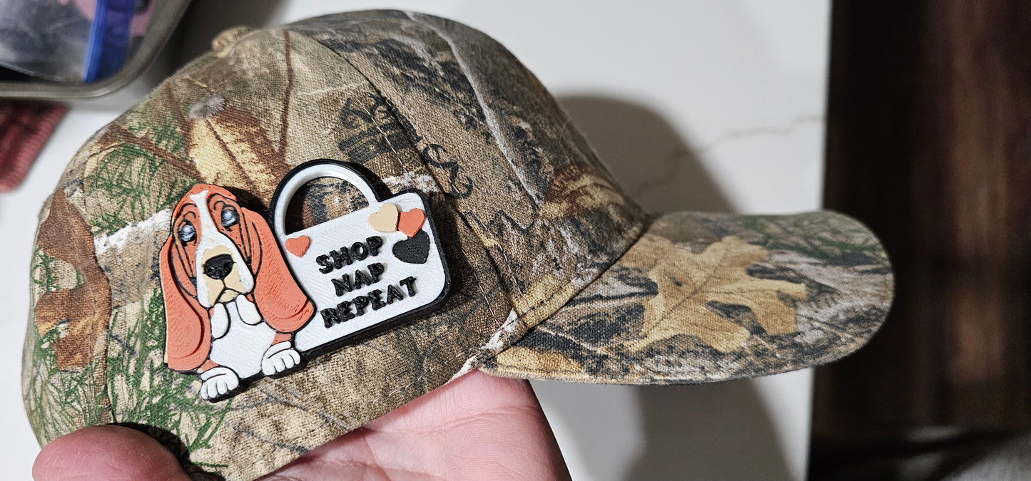 3d Print Basset Hound Cute Funny Shopping Hat Pin or Magnet