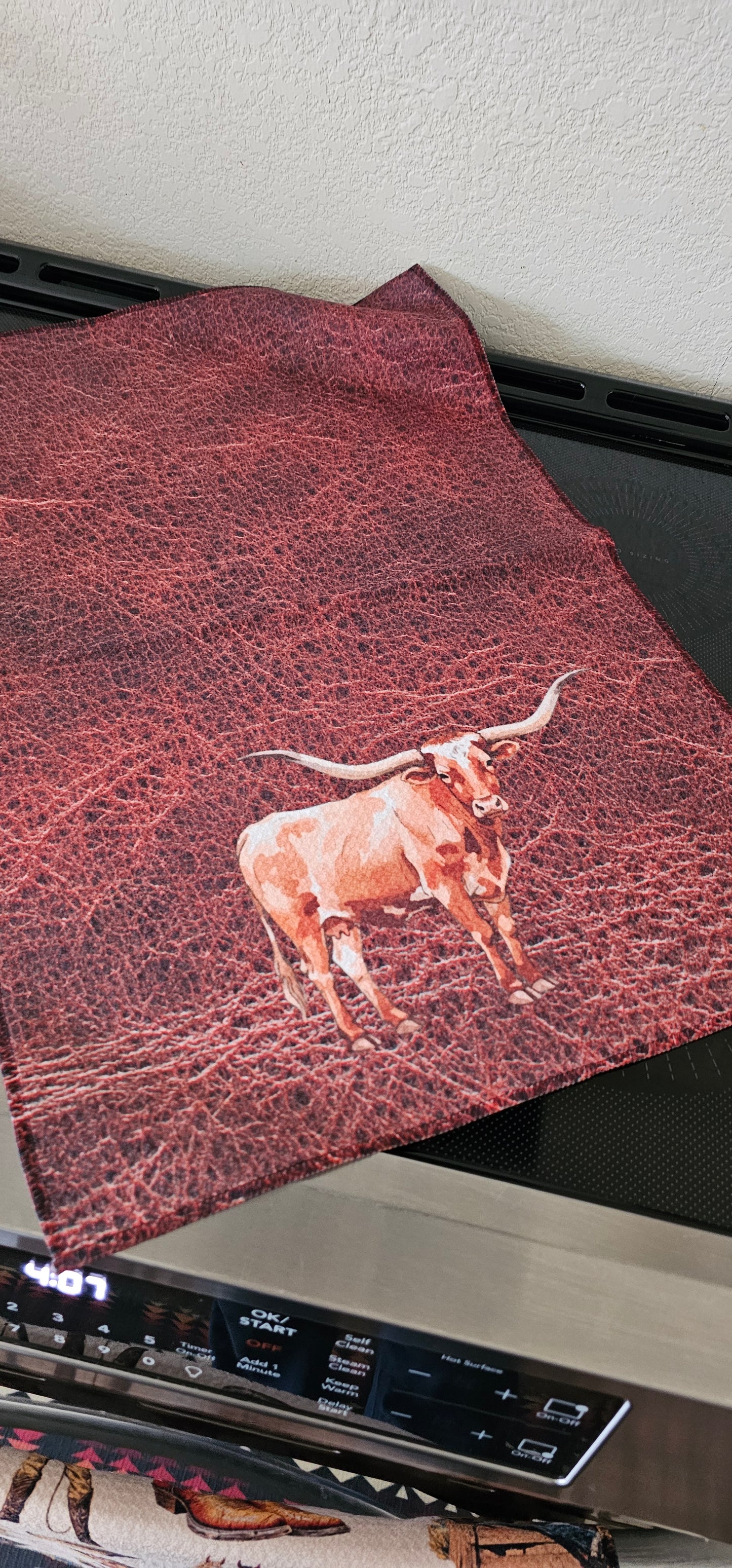 Monogrammed Initial Western Leather Look Saddle Longhorn Cowboy Cowgirl Kitchen Dish Towels Made in America