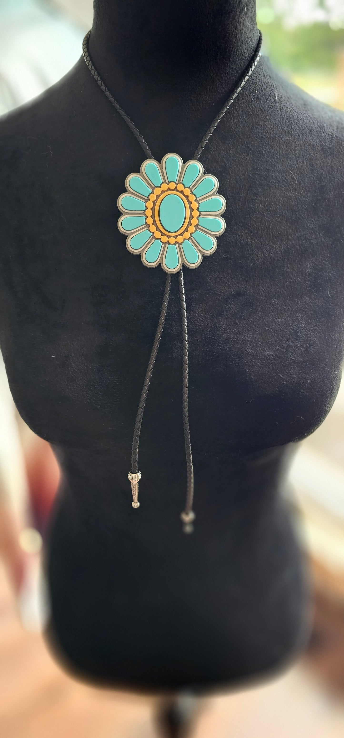 Baha Ranch Turquoise Gold Concho 3D Inlay Bolo Made in America