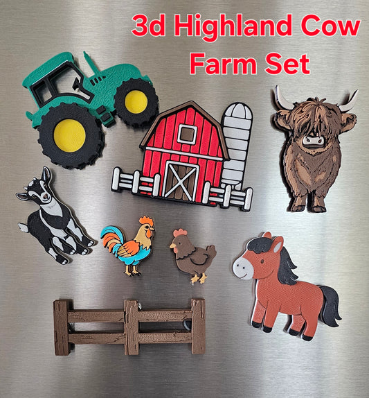 3D Highland Cow Farm Magnet Gift Set