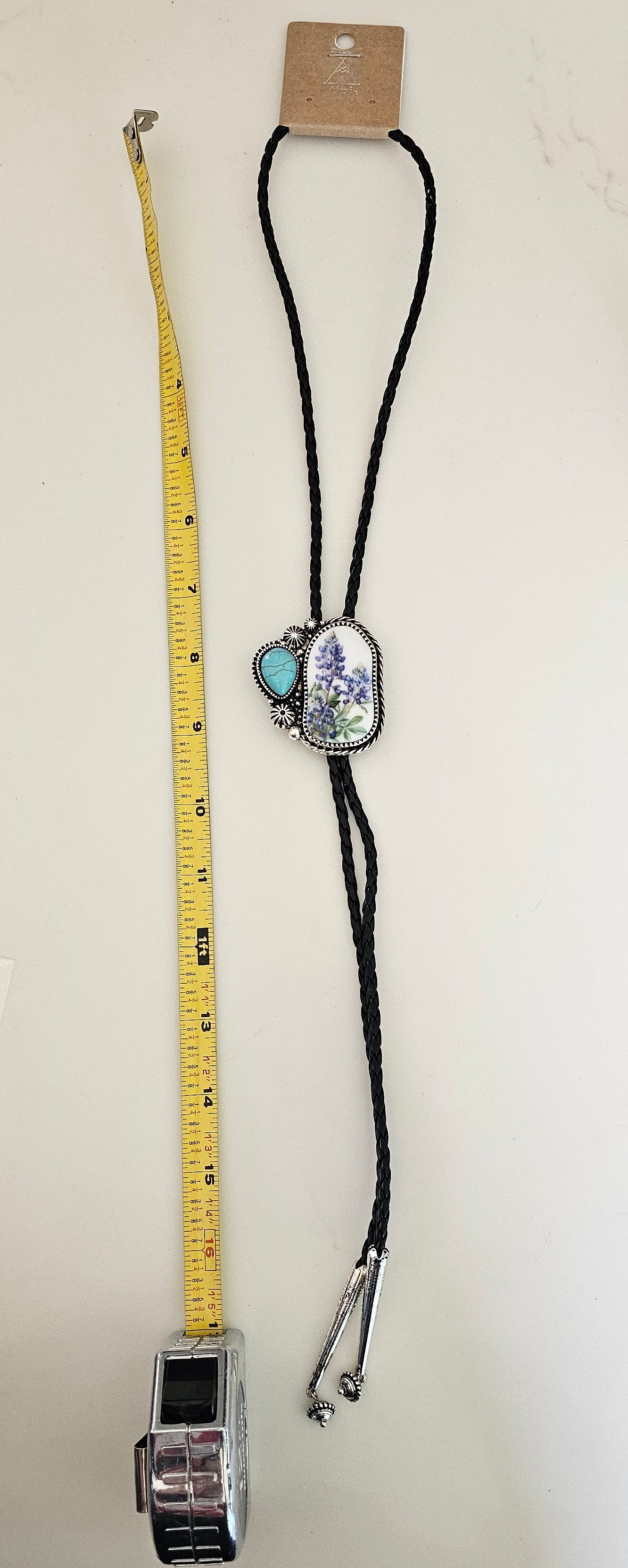 Baha Ranch Blue Bonnets Floral Bolo Tie Necklace