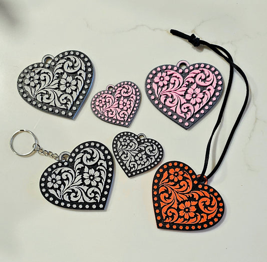 3d Printed Tooled Cowboy Cowgirl Heart  Keychain or Purse Charm
