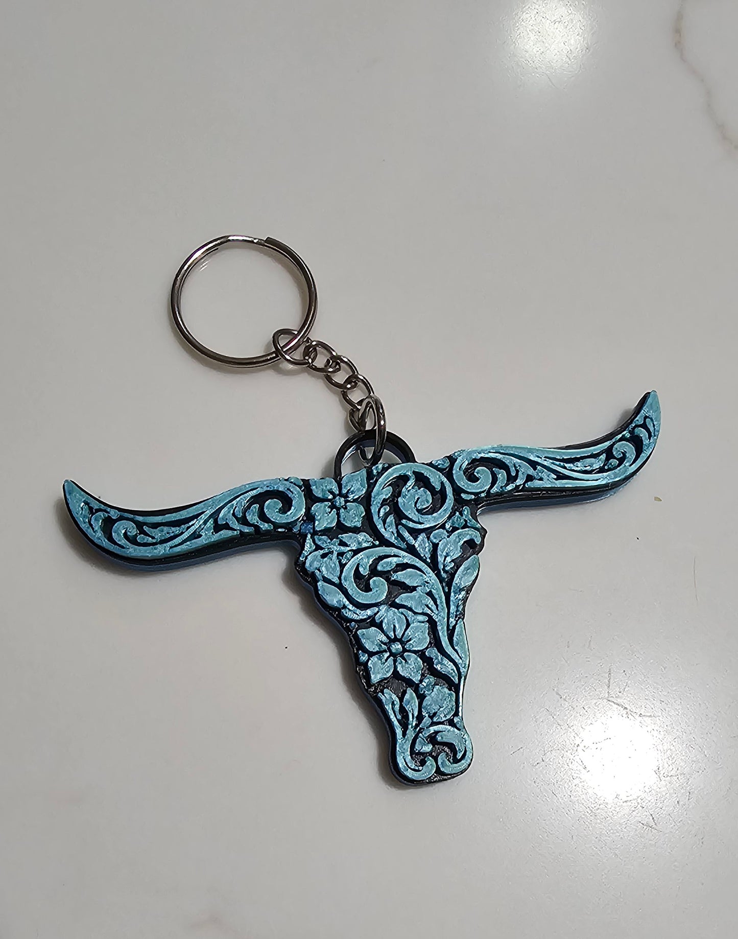 3d Print Tooled Longhorn Keychain or Purse Charm Ornament - Made in America - choice of colors