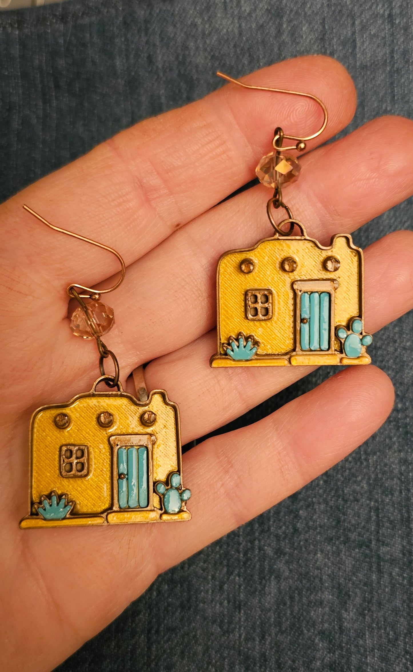 Little Adobe Turquoise Door Cactus New Mexico Santa Fe Earrings