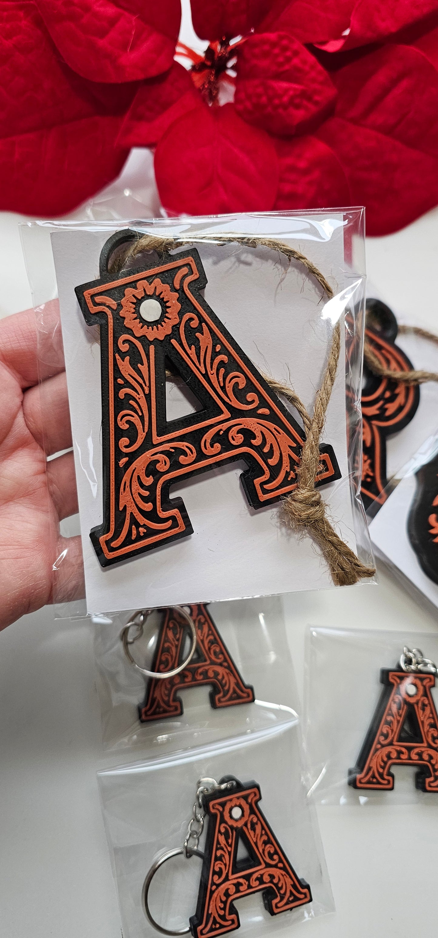 3D Print Tooled Leather Look Initial Ornament Choice of Colors