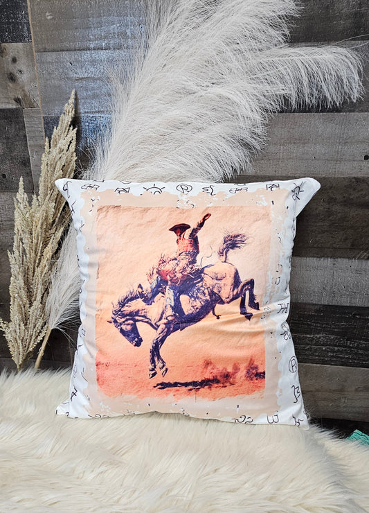 Baha Ranch Vintage Rodeo Stamp Throw Pillow Made in America