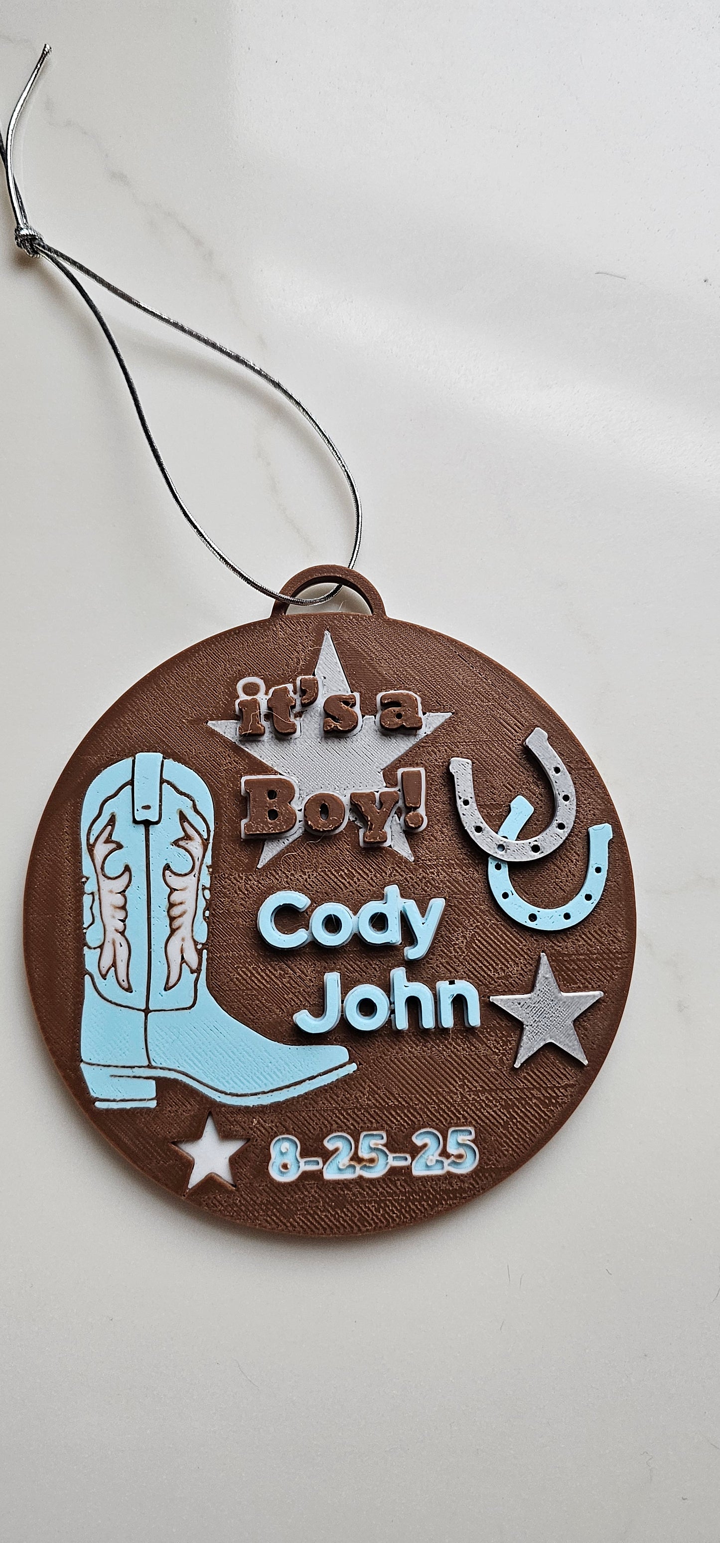 3D Print Personalized Birth New Baby Boy Cowboy Announcement Gift Favor Ornament