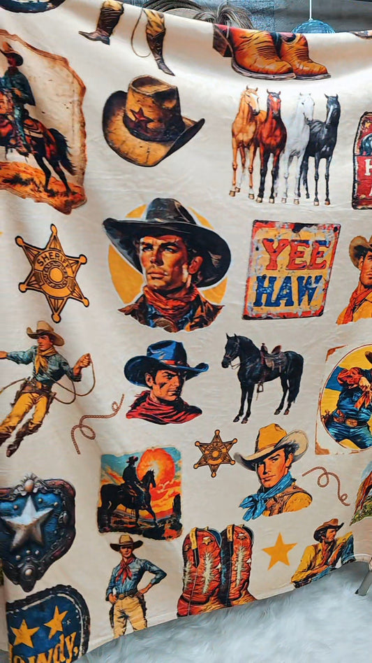 Cowboy Collage Ultra-Soft Micro Fleece Blanket 60" x 80" Made in America