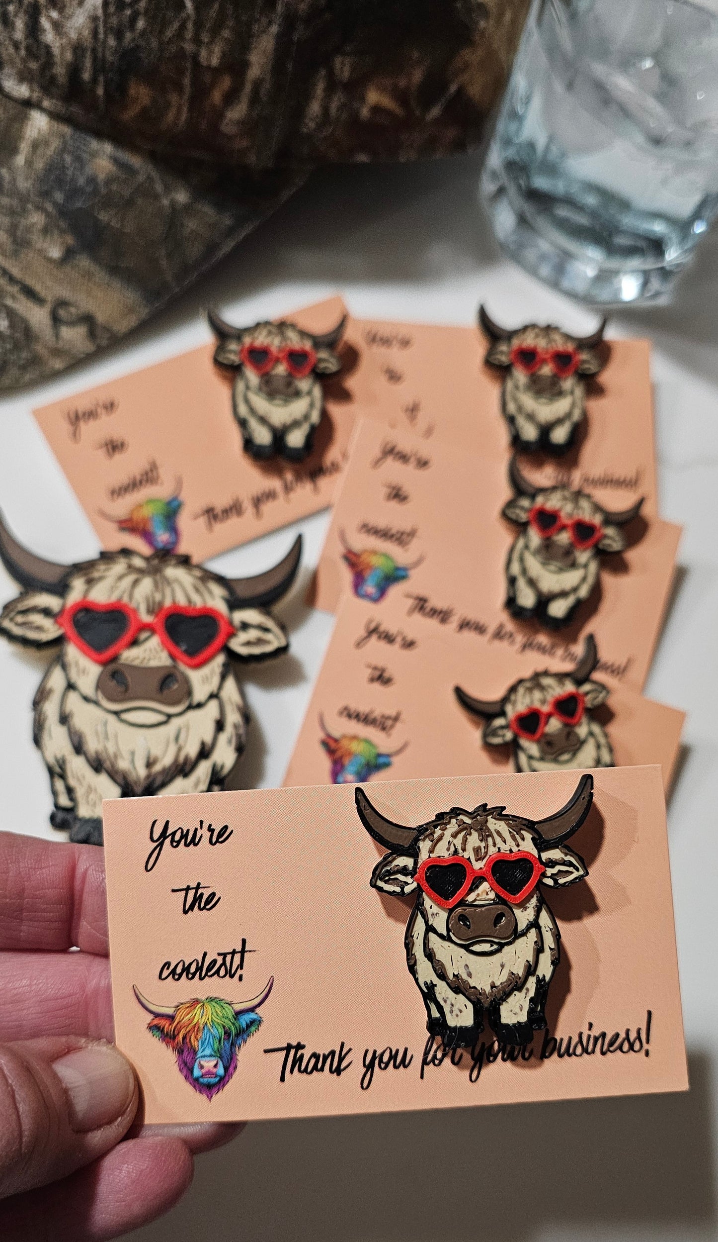 Bag of 25 -Boutique 3d Printed Package Inserts Cool Highland Cow Hat Pin Made in America