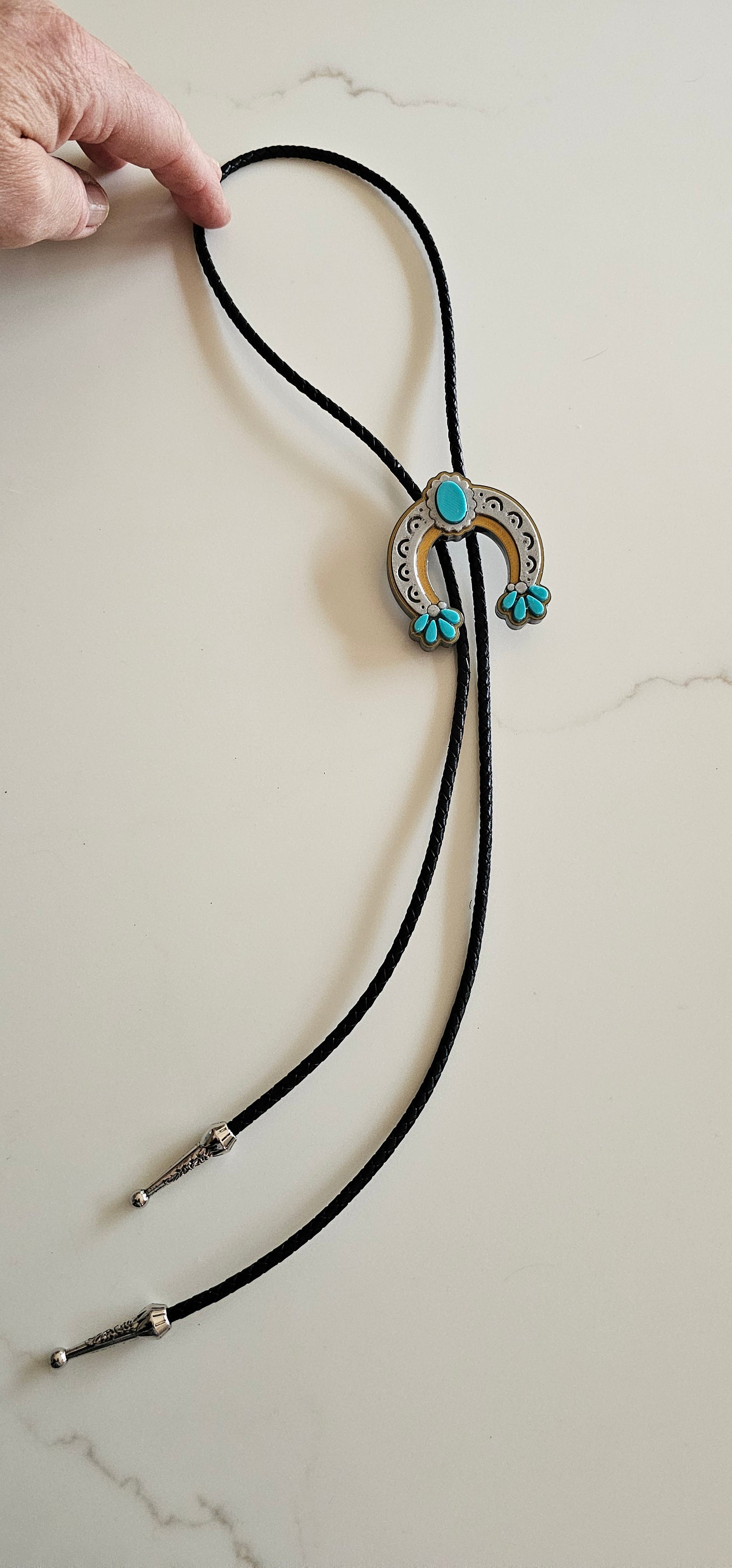 Baha Ranch Silver Gold Turquoise Naja 3D Inlay Bolo Made in America