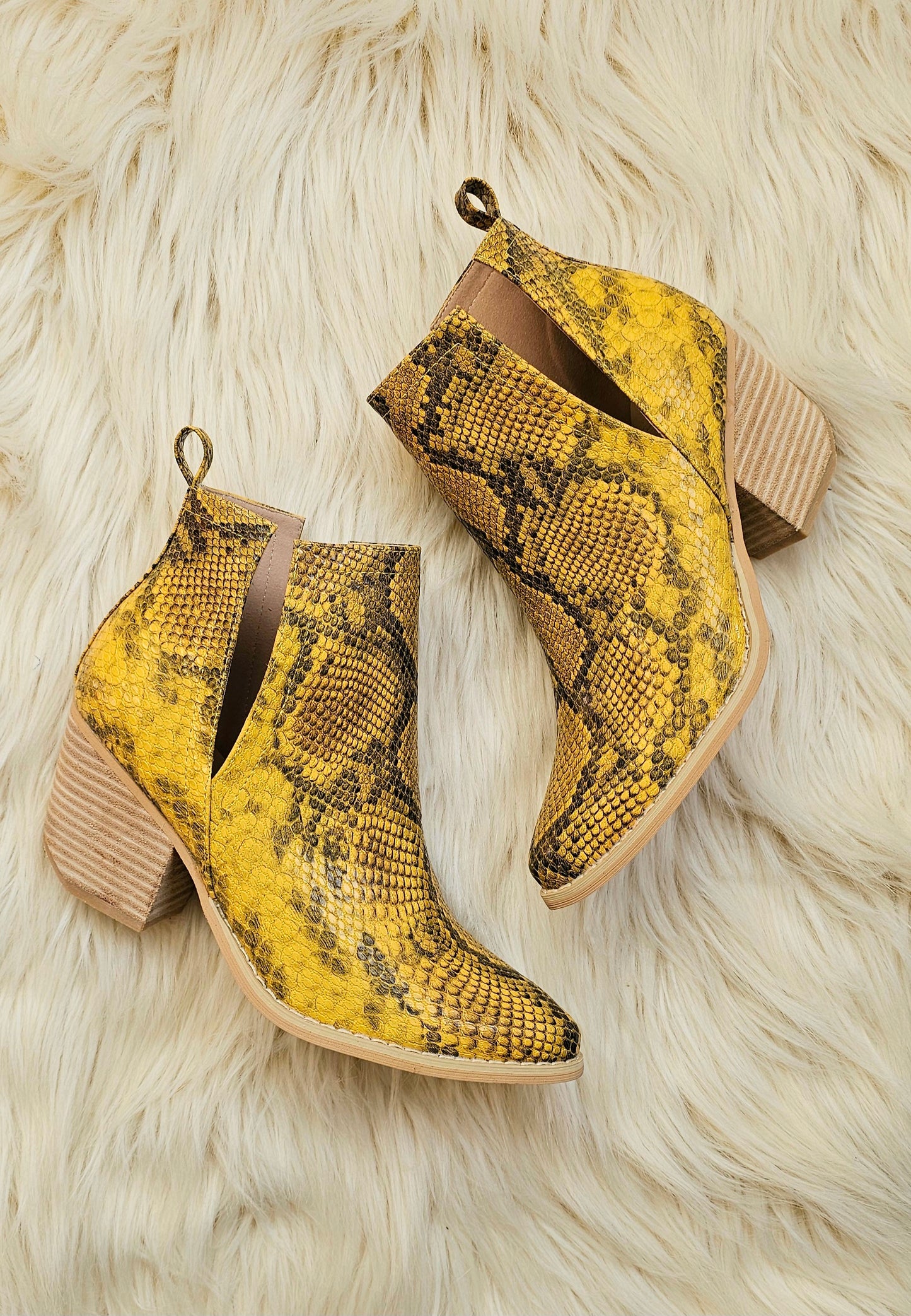 Mustard snake print booties size 8