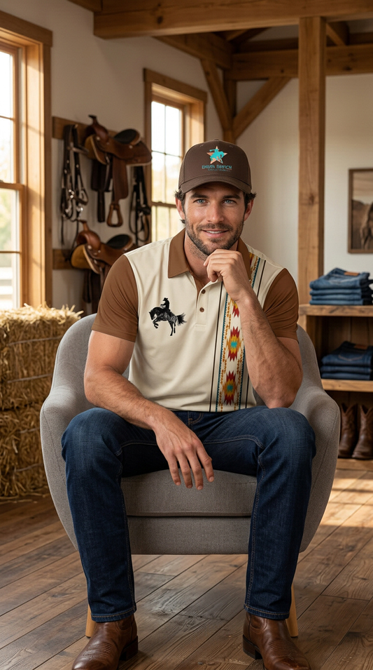 Baha Ranch Desert Cowboy Aztec Polo Shirt