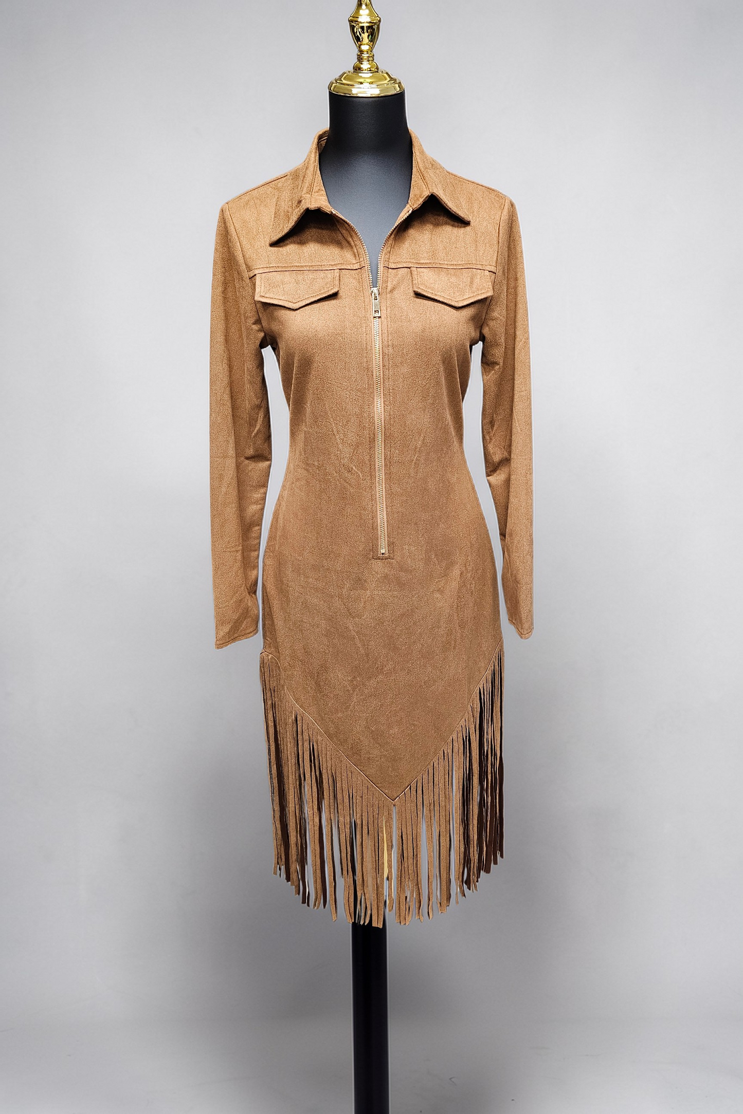 Desert Diva Zip Front Long Sleeve Fringe Dress