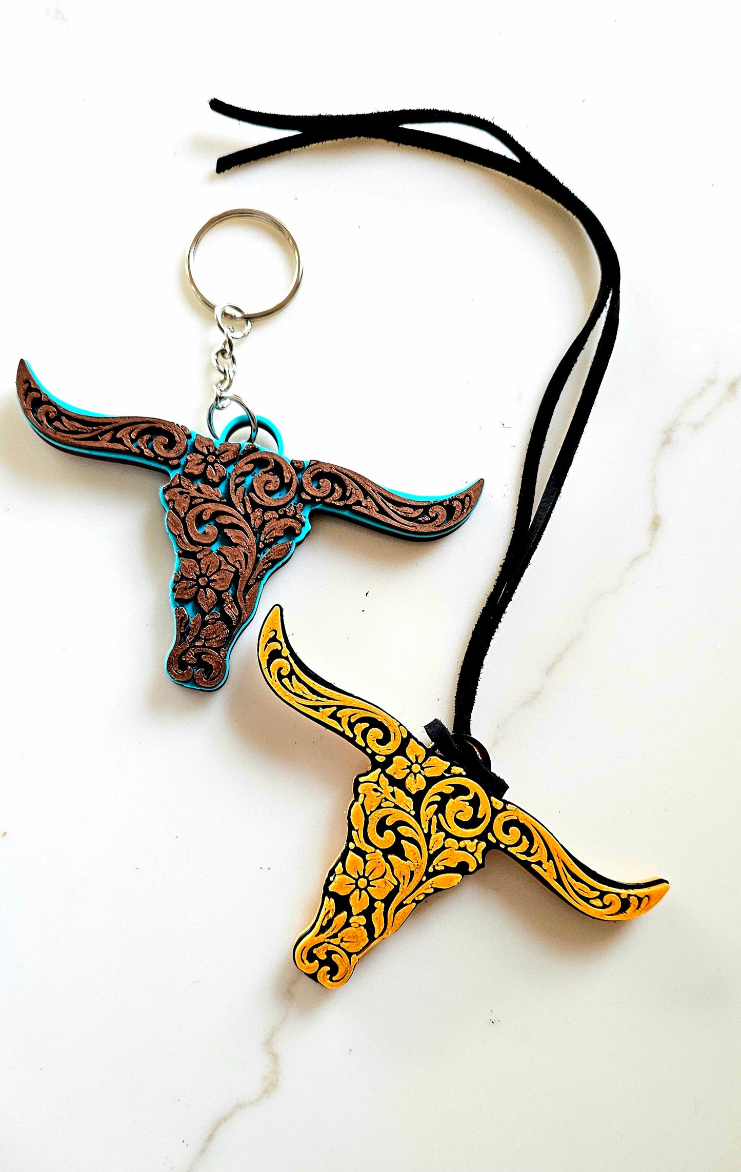 3d Print Tooled Longhorn Keychain or Purse Charm Ornament - Made in America - choice of colors