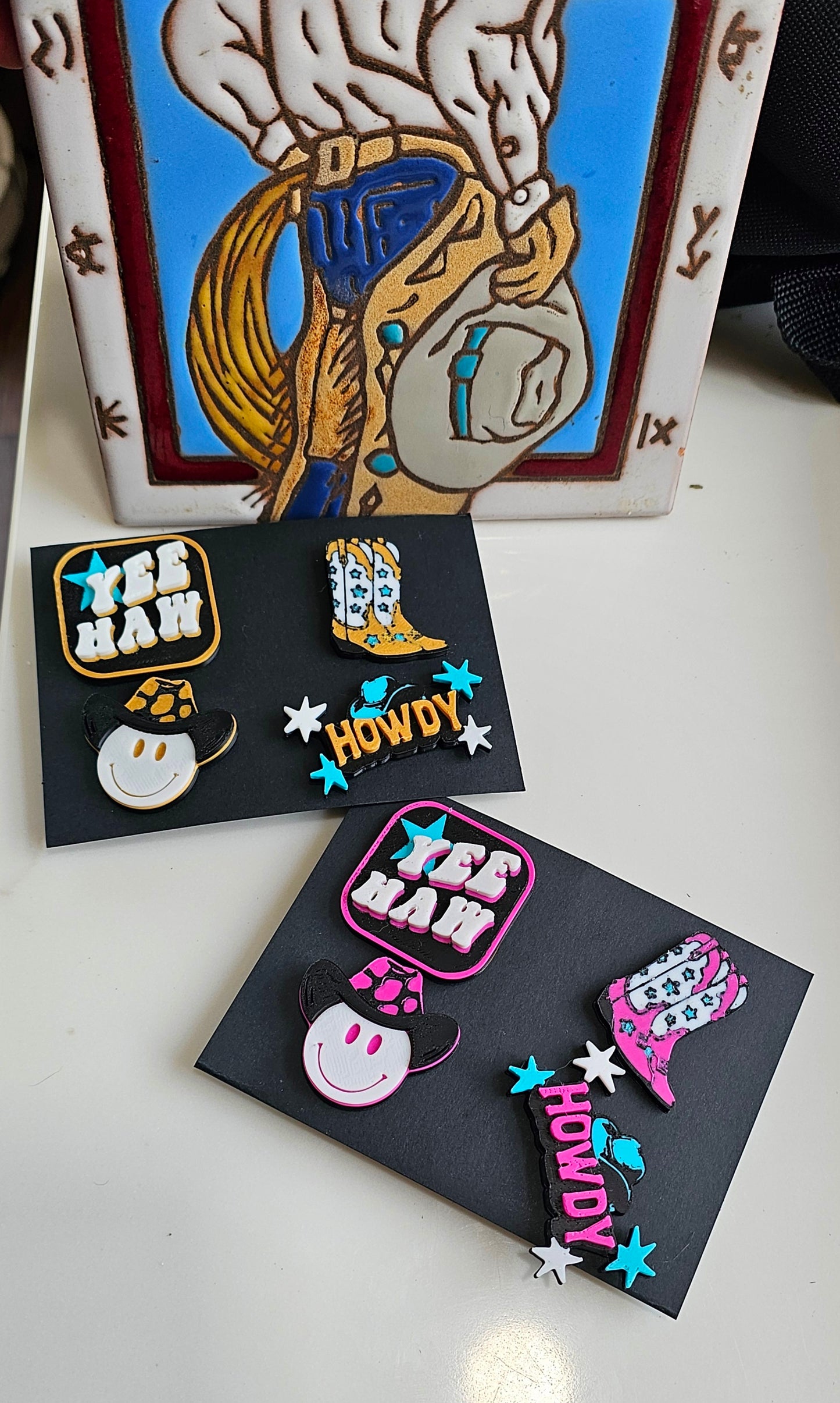 Set of 4 3D Print Western Cowboy Yeehaw Howdy Hat Pins Made in America choice of colors