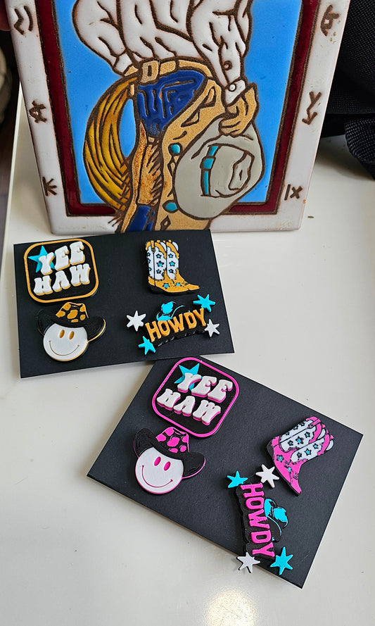 Set of 4 3D Print Western Cowboy Yeehaw Howdy Hat Pins Made in America choice of colors