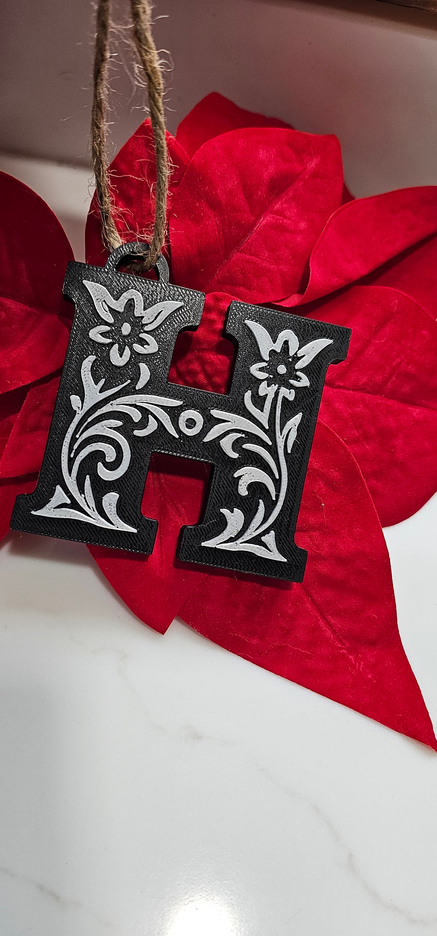 3D Print Tooled Leather Look Initial Ornament Choice of Colors
