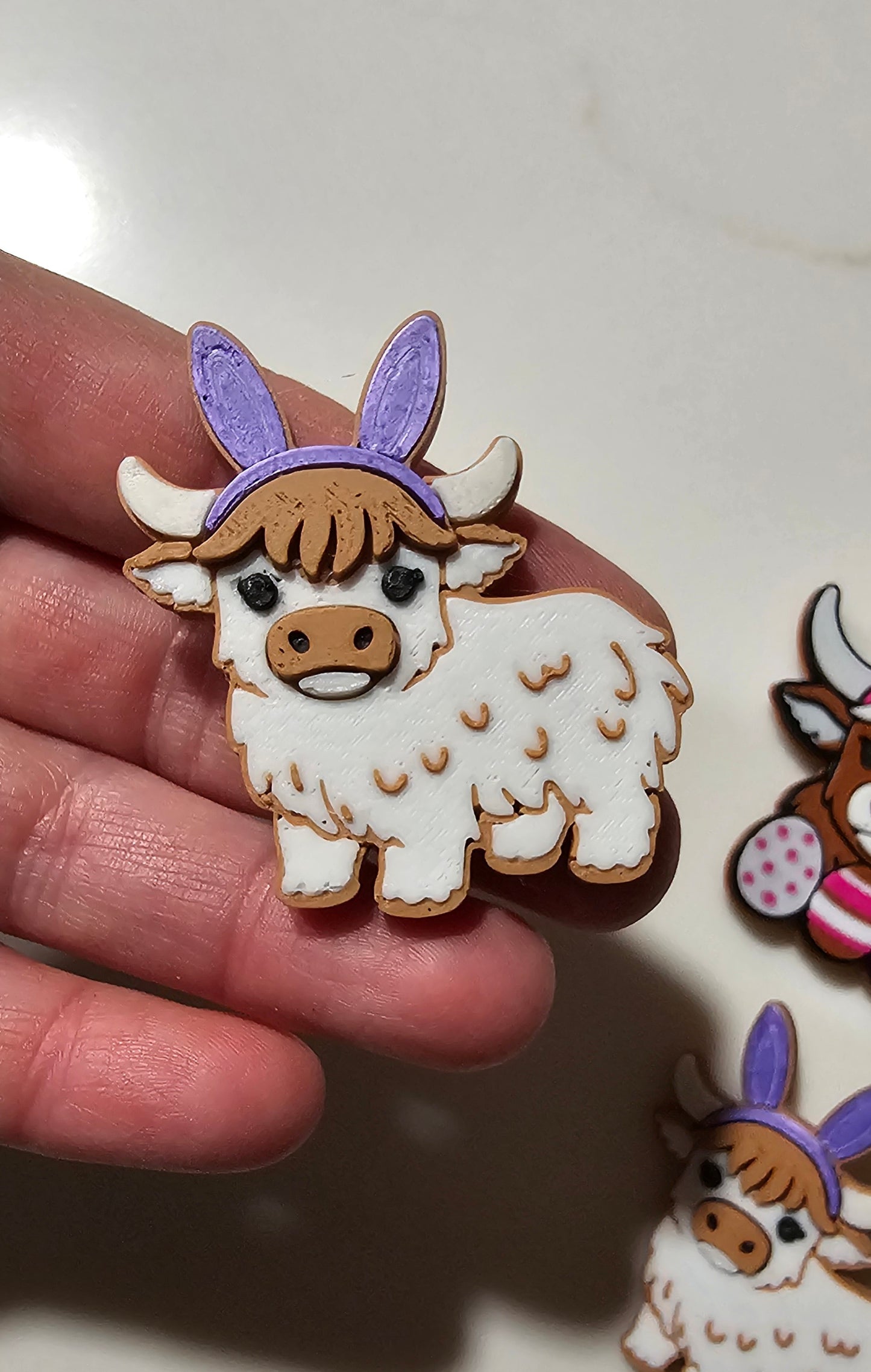 Easter Highland Cow Bunny Hat Lapel Pin Magnet