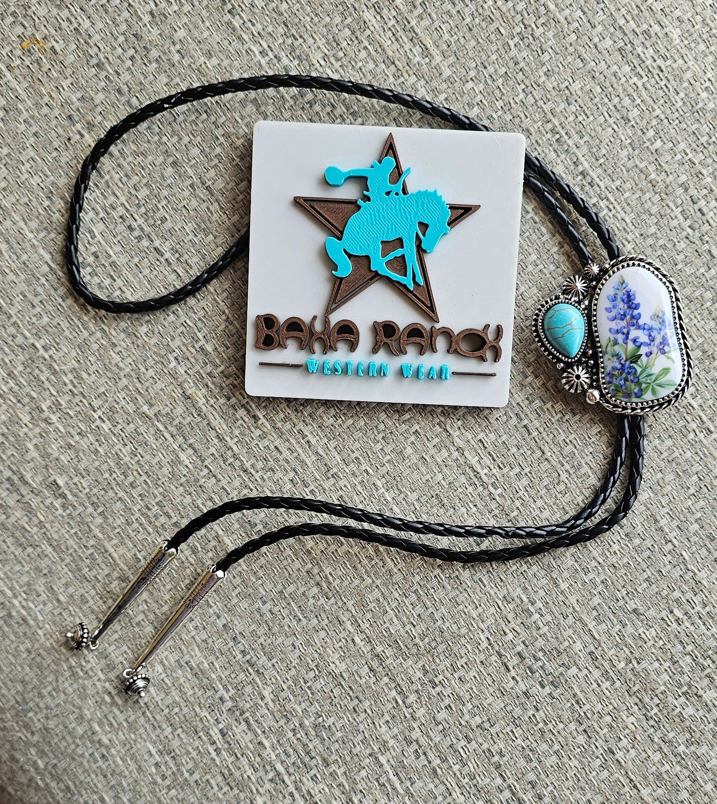 Baha Ranch Blue Bonnets Floral Bolo Tie Necklace
