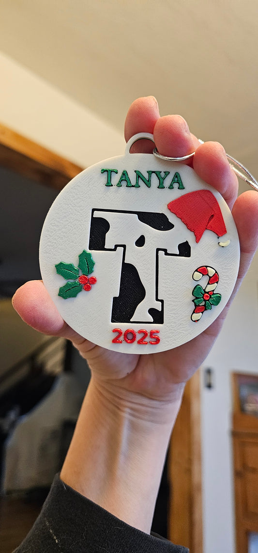 3D Print Personalized Christmas Gift Favor Cow Print Western Ornament