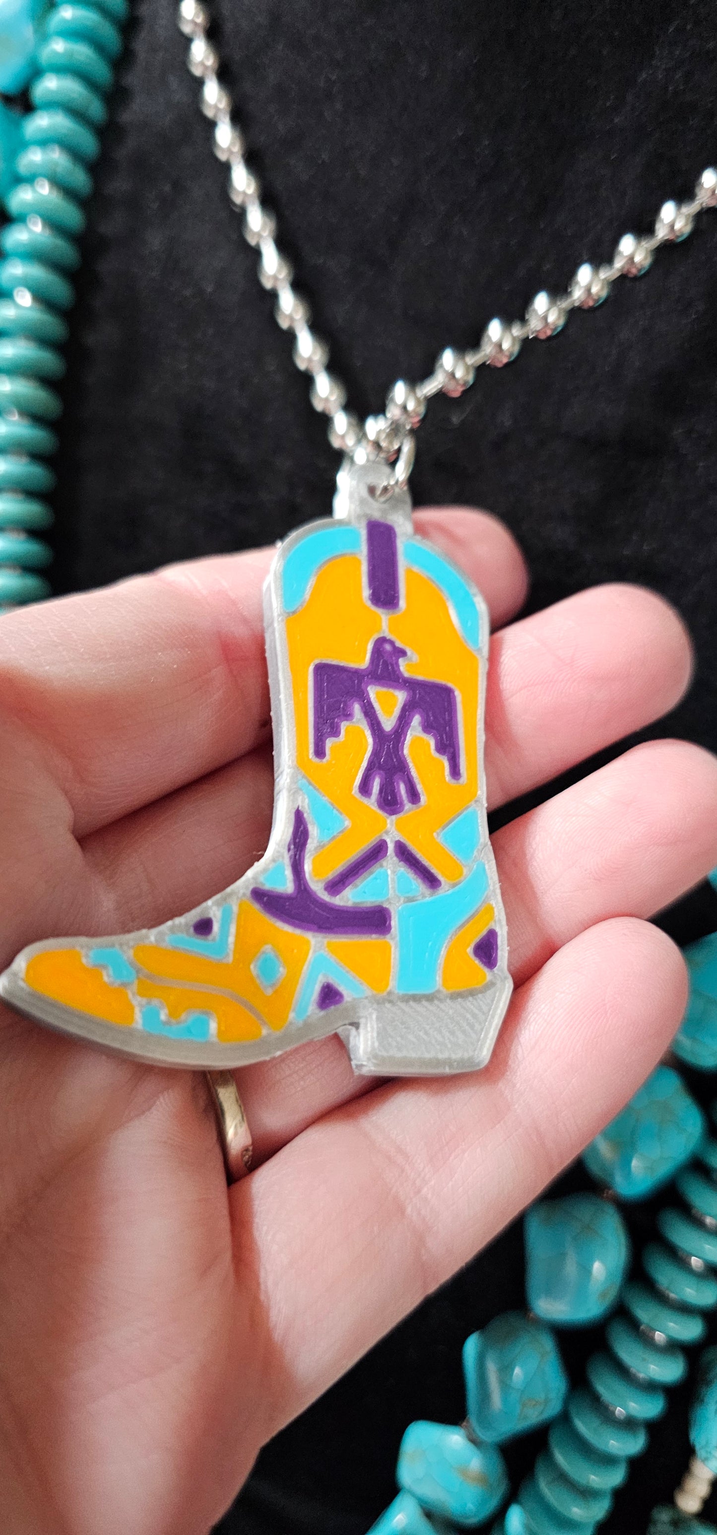 Baha Ranch 3D Print Purple Thunderbird Inlay Boot Necklace