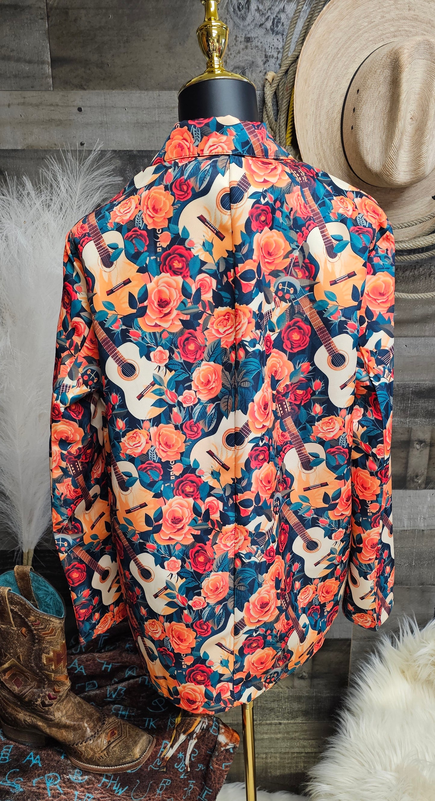 Colores De Mexico Roses & Guitars Floral Blazer