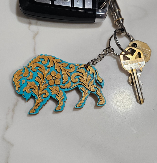 3D Print Tooled Buffalo Bison Keychain Made in America