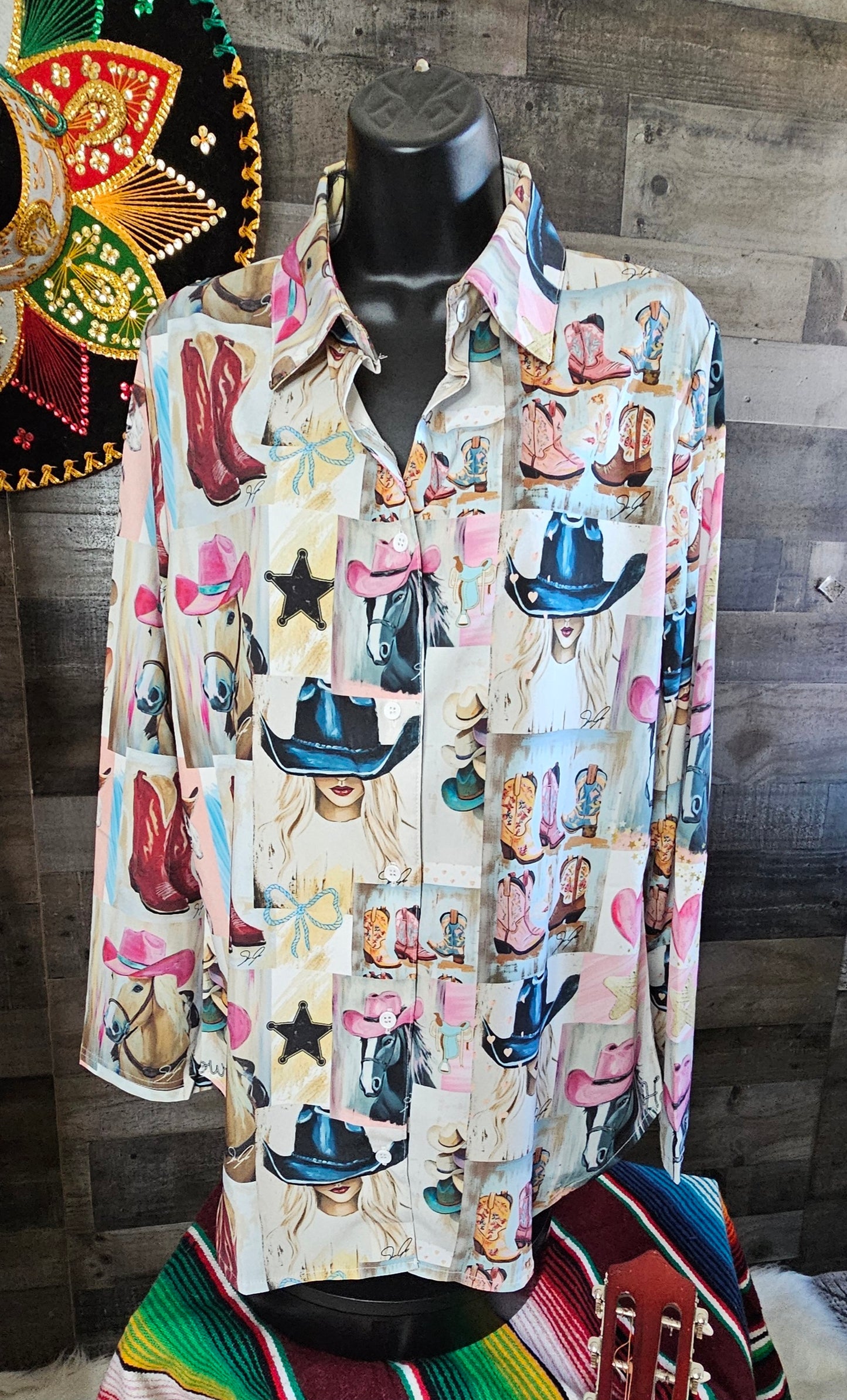Danilo Painted Cowgirl Collage Button Up Shirt