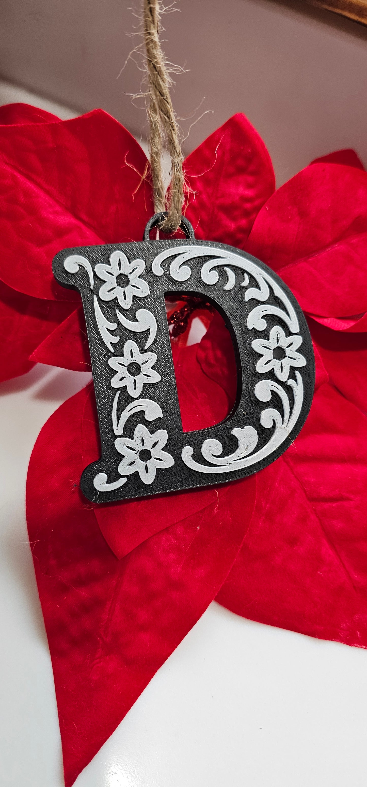 3D Print Tooled Leather Look Initial Ornament Choice of Colors