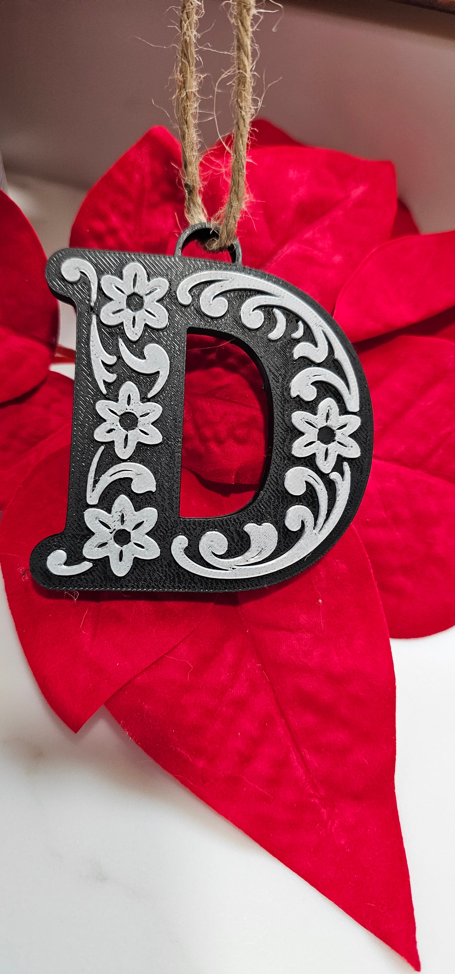 3D Print Tooled Leather Look Initial Ornament Choice of Colors