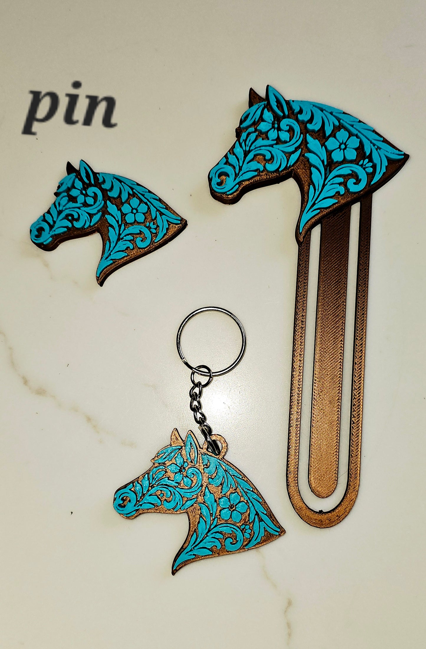 Baha Ranch Year of the Horse Tooled 3d Print Bookmark Keychain Hatpin Magnet Purse Charm Made in America