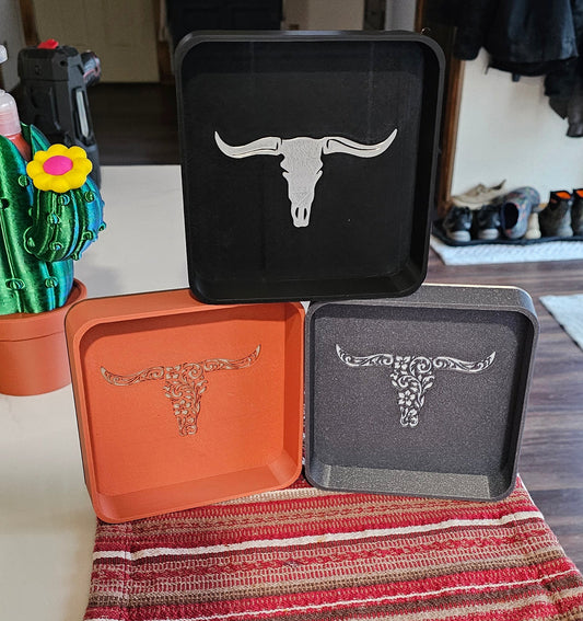 3d Print Western Longhorn Cowboy Cowgirl Accessory Tooled Tray