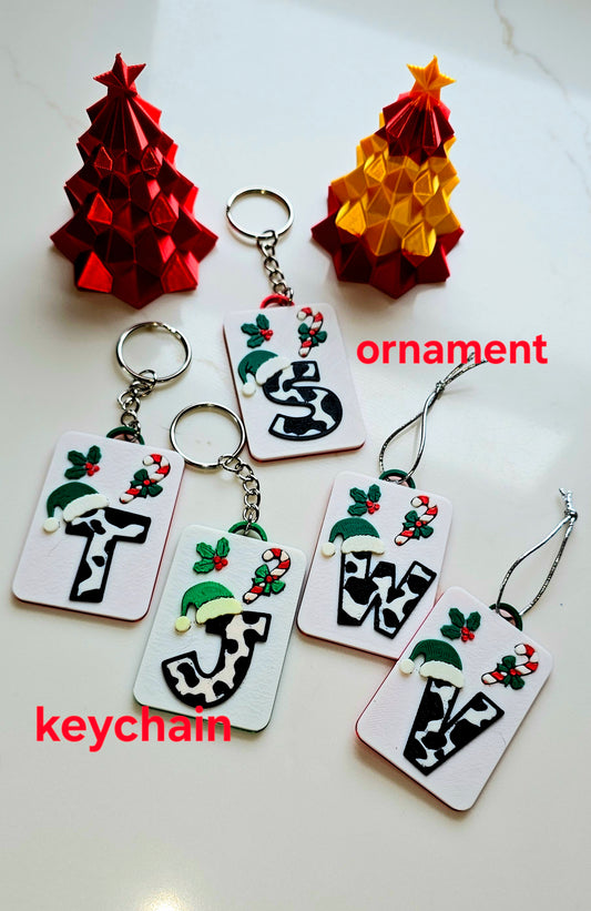 3D Print Christmas Personalized Initial - Keychain or Ornament - Made in America