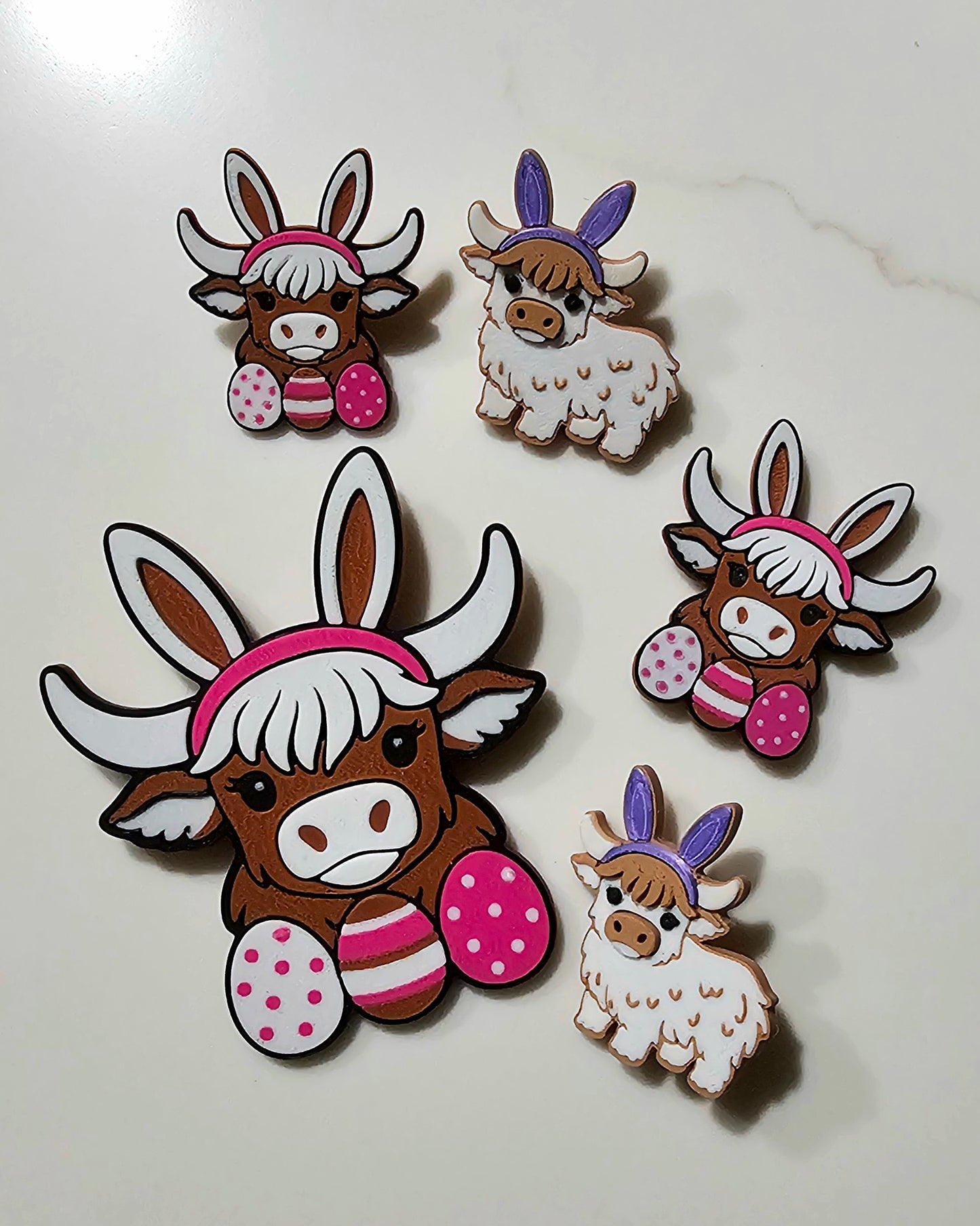 Easter Highland Cow Bunny Hat Lapel Pin Magnet