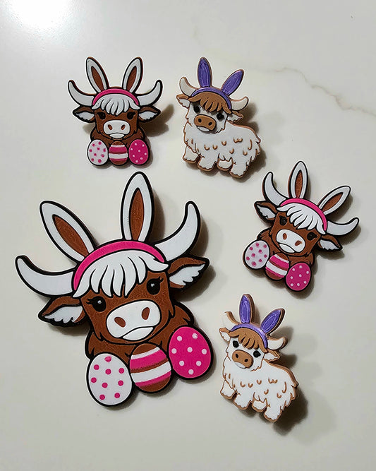 Easter Highland Cow Bunny Hat Lapel Pin Magnet