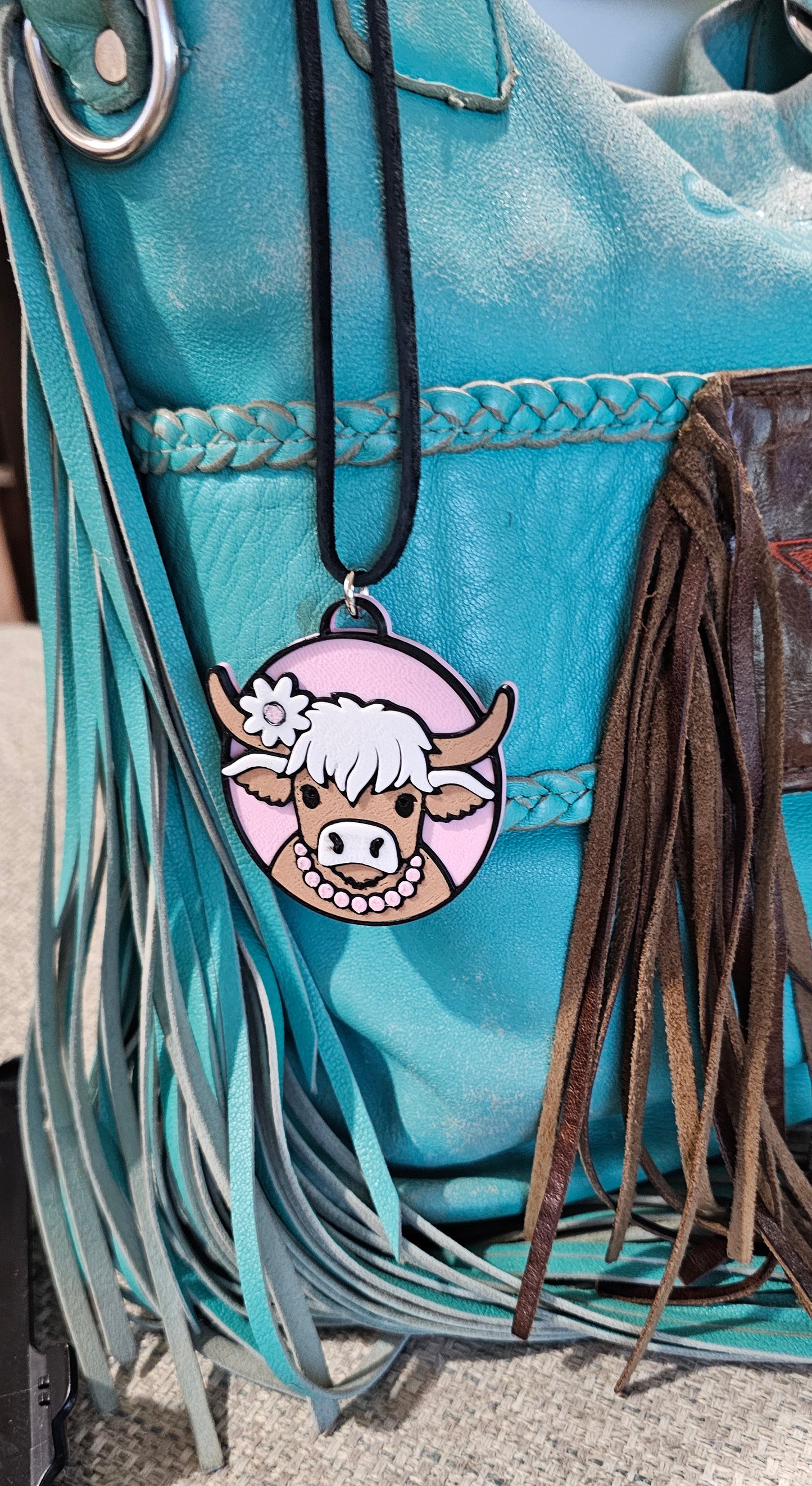 3d Western Cowgirl Cowboy Highland Cow Theme - Necklace, Purse Charm, Earrings, Keychain, Magnet