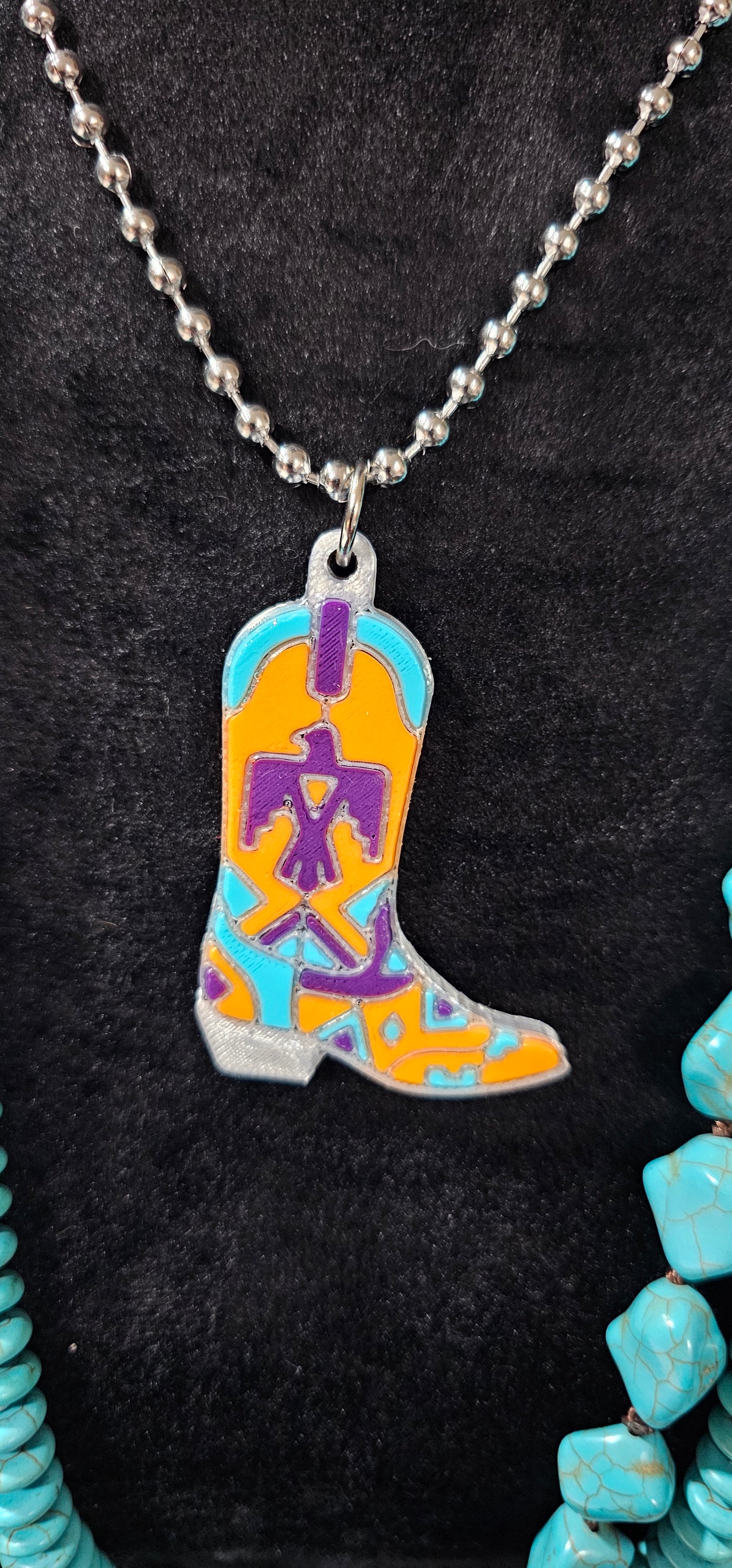 Baha Ranch 3D Print Purple Thunderbird Inlay Boot Necklace