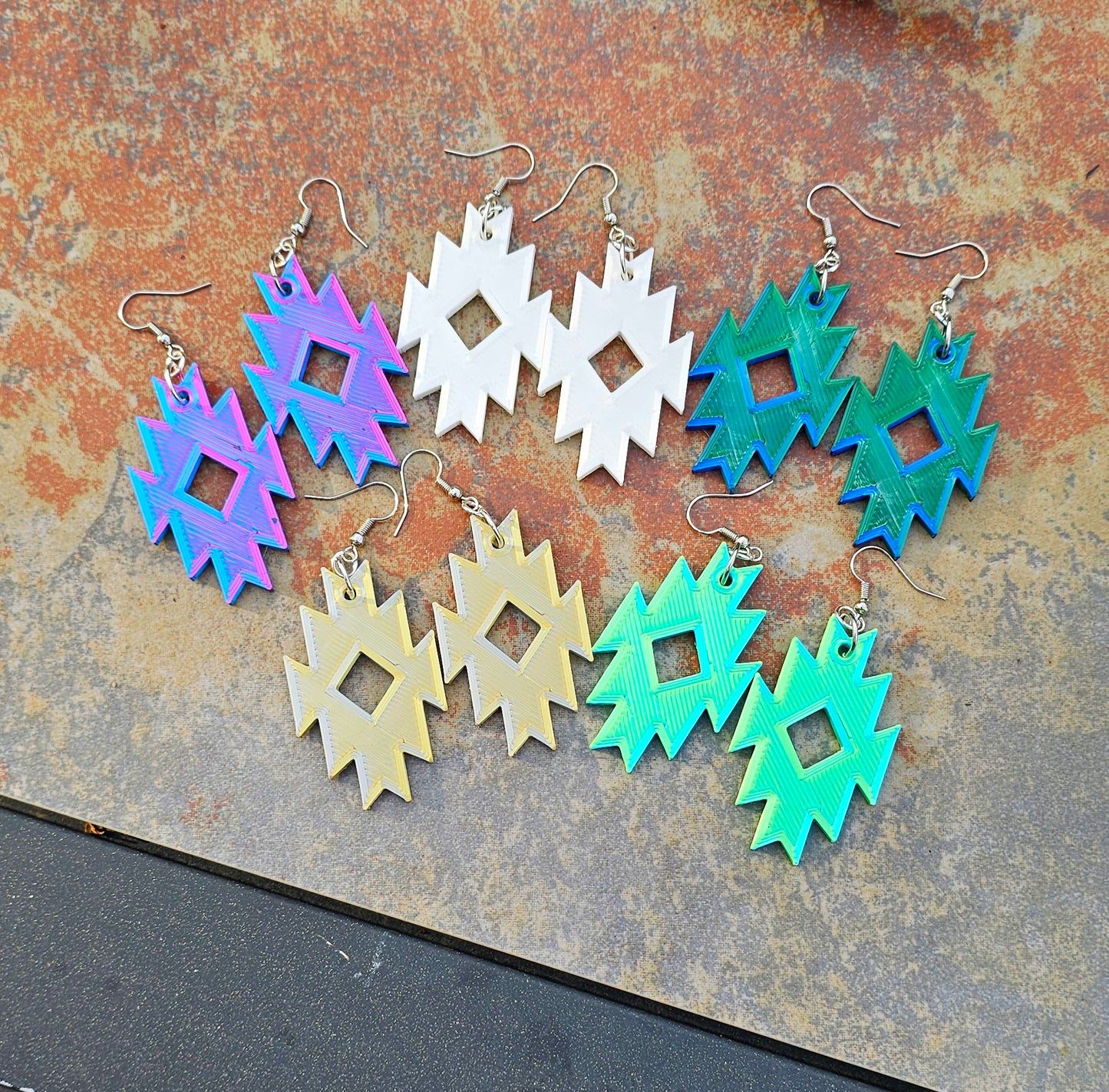 3D Print Southwestern Aztec Boho Earrings Choice of Colors Made in America