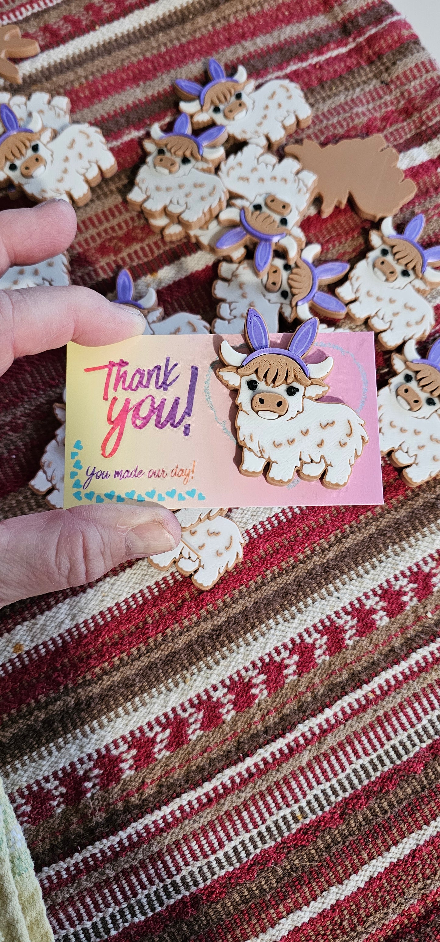 Bag of 25 -Boutique 3d Printed Package Inserts Cute Easter Highland Cow Made in America