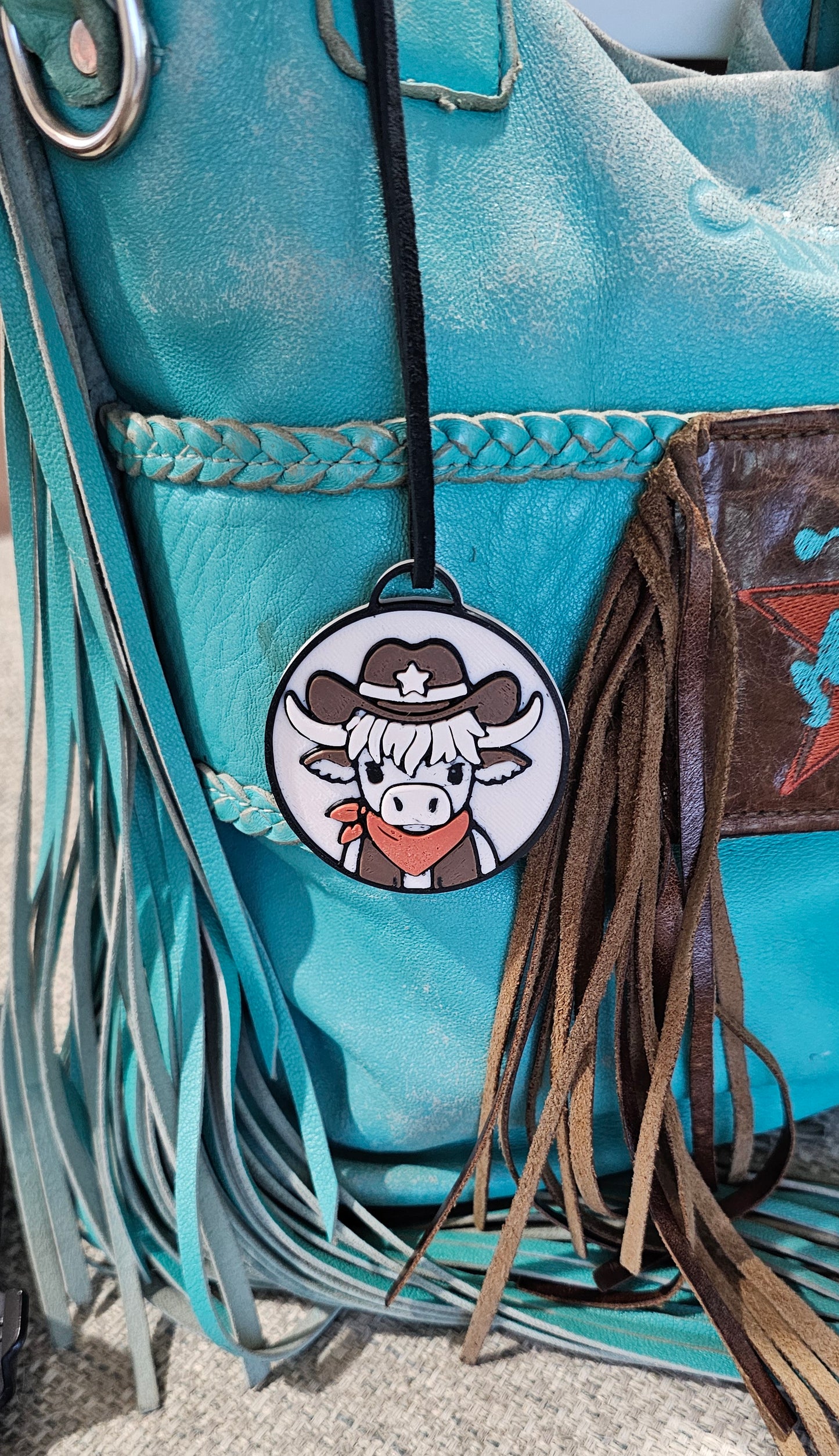 3d Western Cowgirl Cowboy Highland Cow Theme - Necklace, Purse Charm, Earrings, Keychain, Magnet