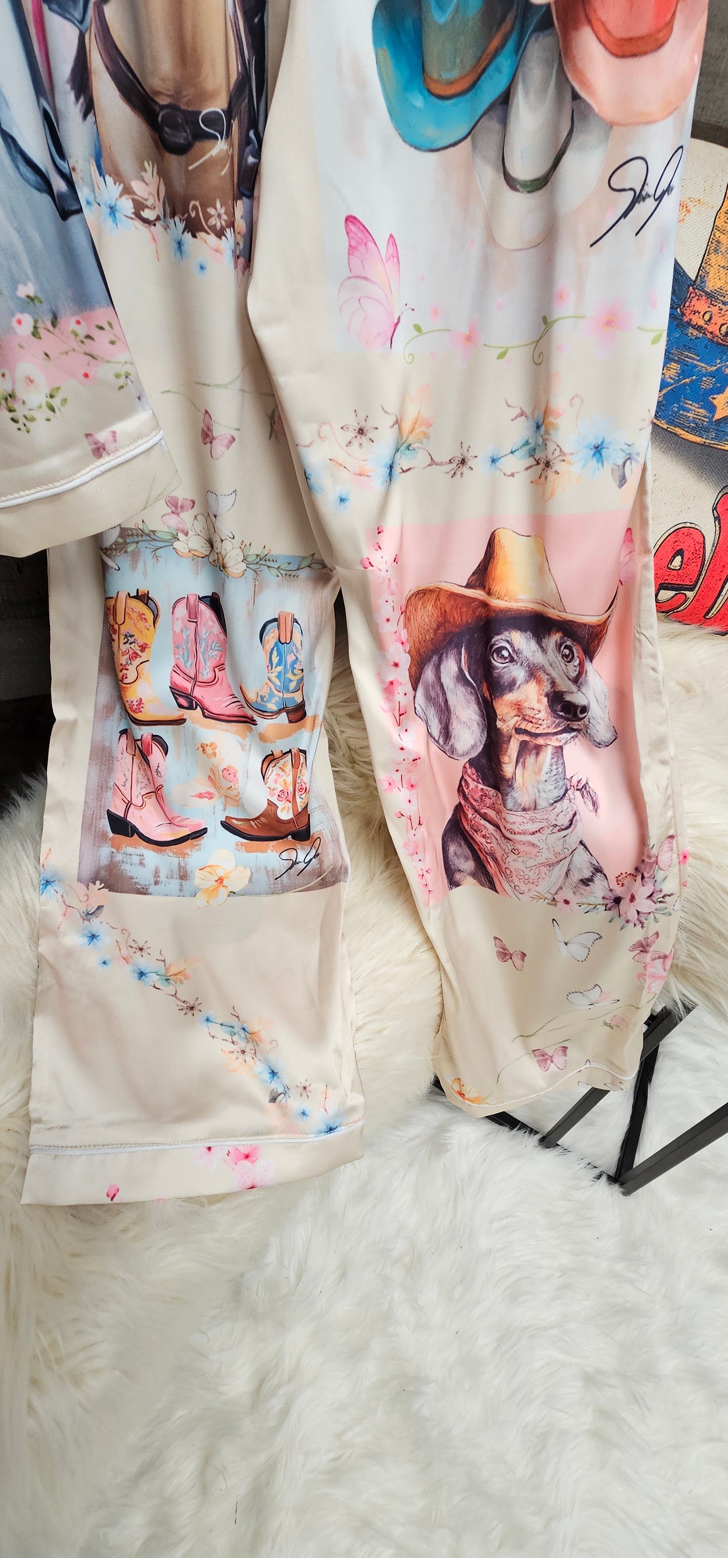 Danilo Painted Cowgirl Satin Long Pajamas