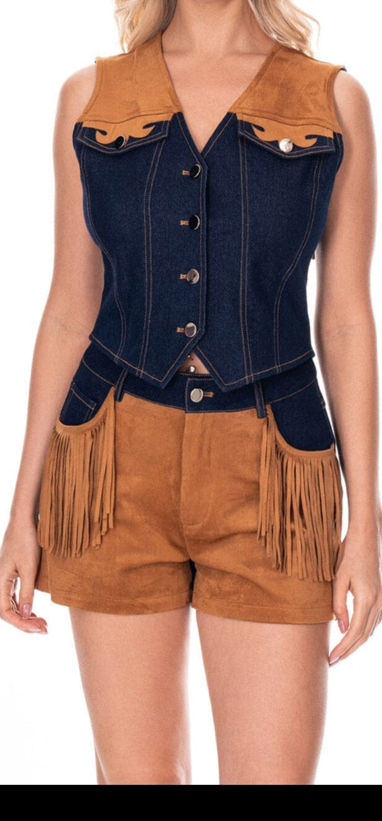 Giddy Up Cowgirl Fringe Vest Shorts Set Outfit pre order eta 5-16-26