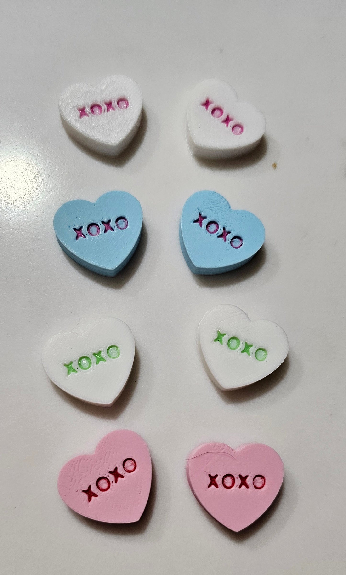 Bag of 25 -Boutique 3d Printed Package Inserts  Candy Message Heart Pins or Earrings Made in America