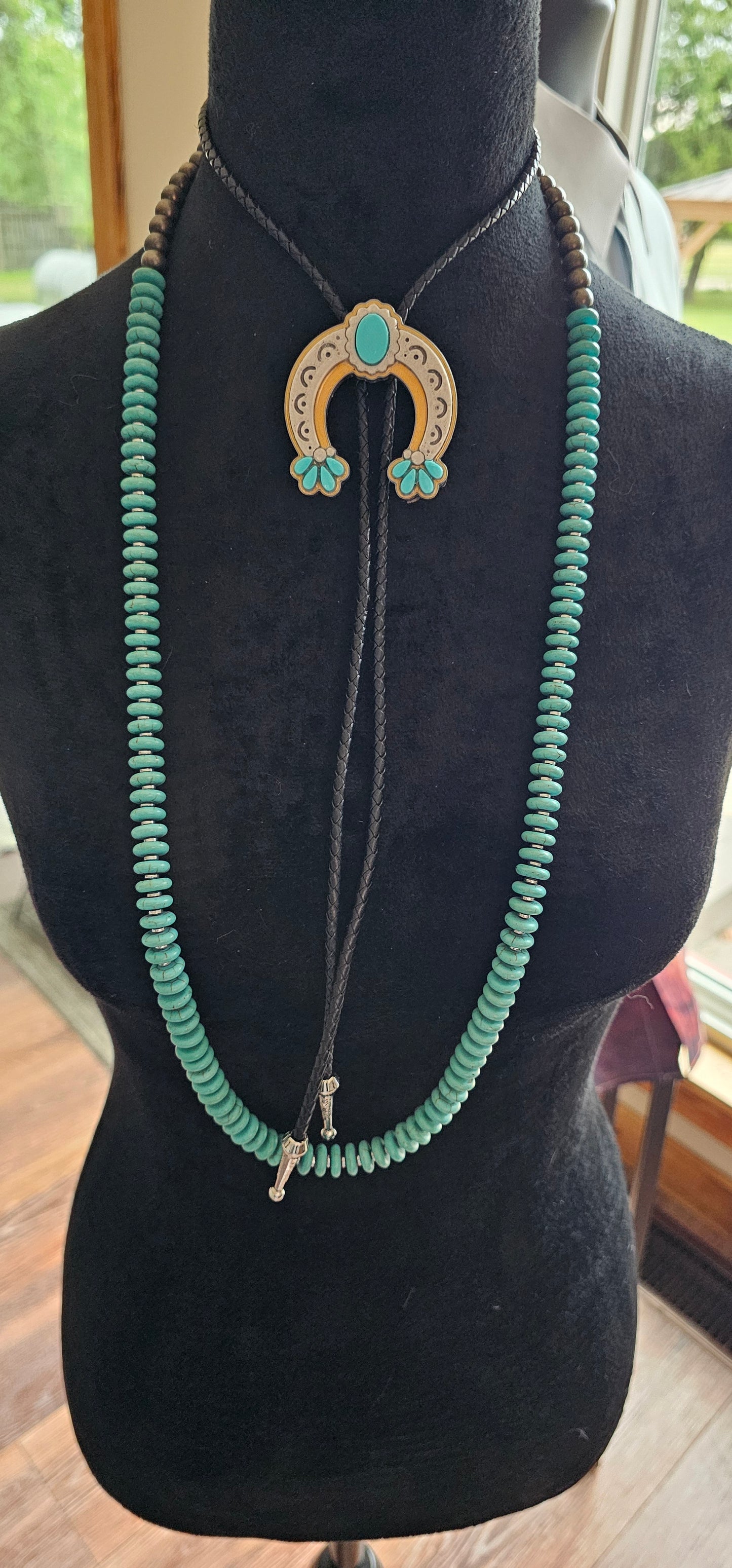 Baha Ranch Silver Gold Turquoise Naja 3D Inlay Bolo Made in America