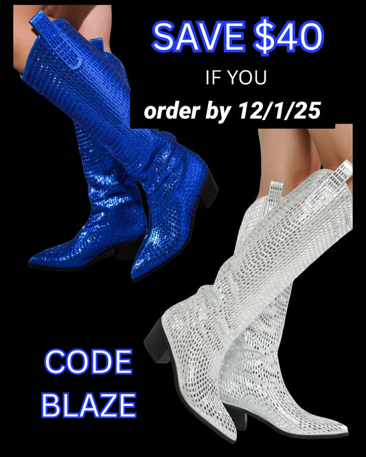 Blazing Boots - Blue or Silver -  Cowgirl Sparkle Holiday Western