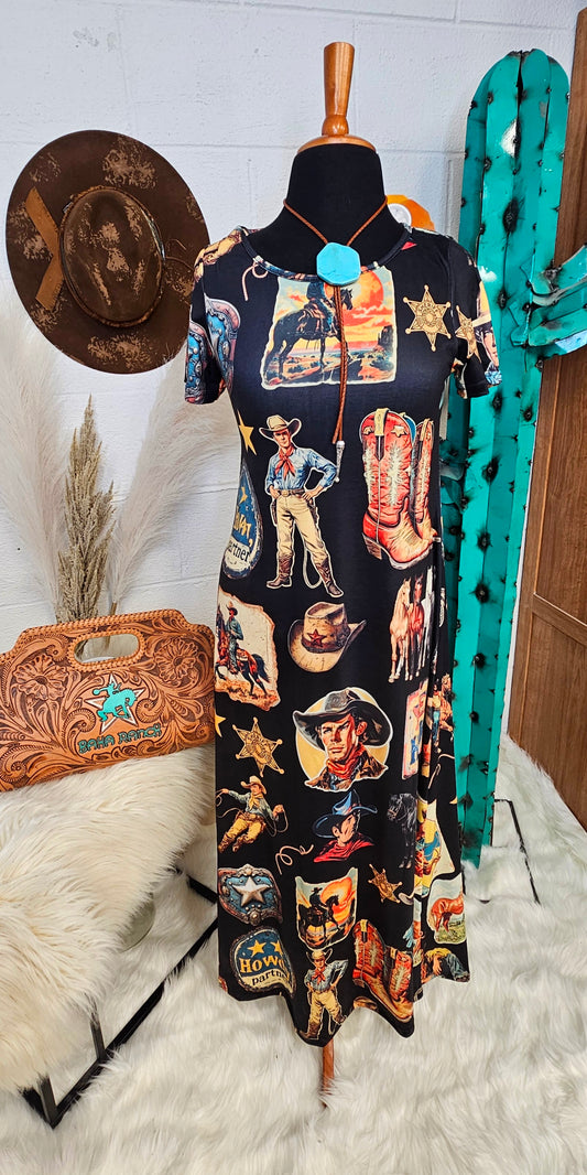 Vintage Cowboy Collage Western Dress